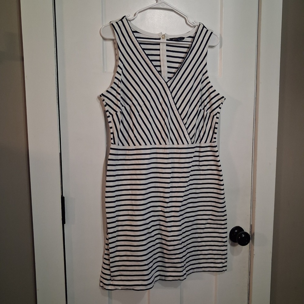 Tommy Hilfiger Sheath Dress Women 14 Blue White Striped Sleeveless Preppy Chic